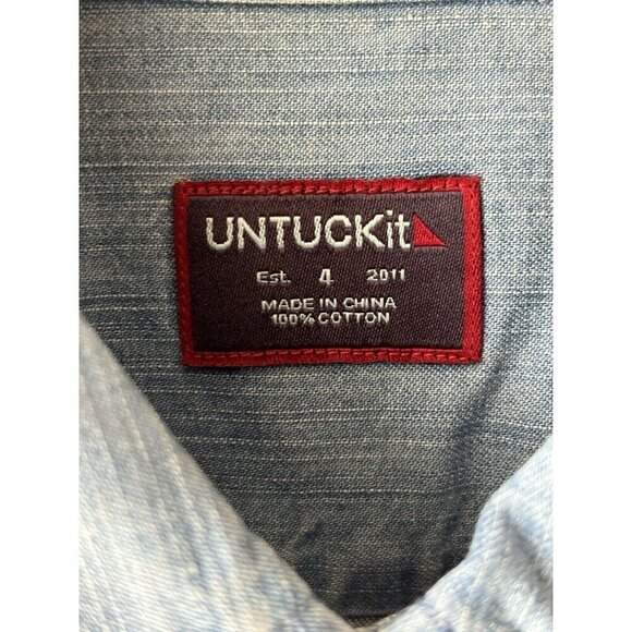 Untuckit Size 4 Blue Chambray 100% Cotton Button Front Shirt - New - Picture 4 of 5